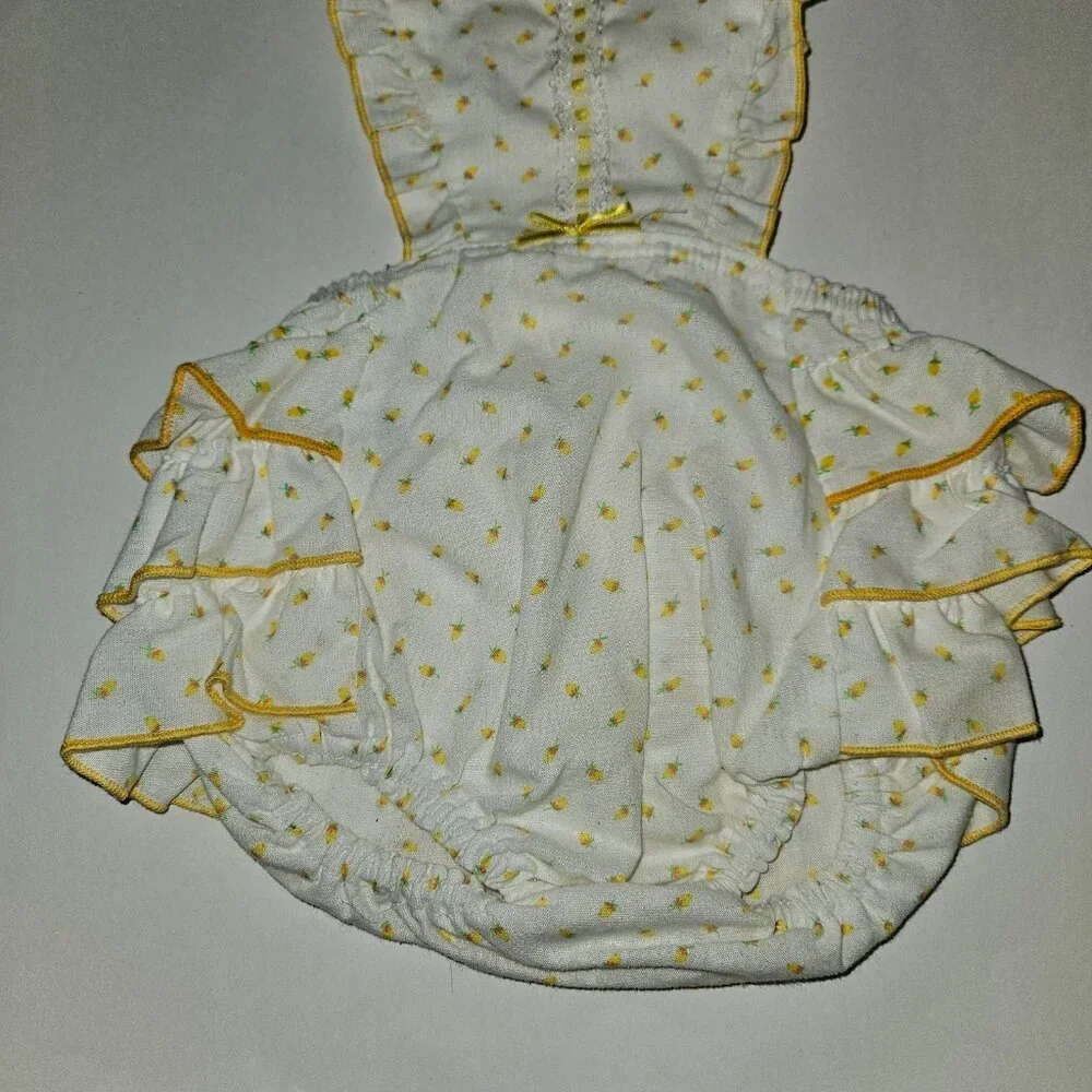 VTG Baby Romper Stone Apparel White Yellow Floral Print 9 Months Ruffle Tush
